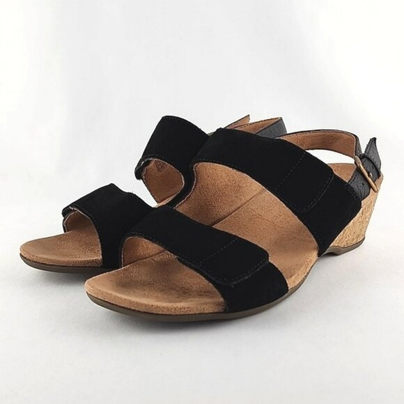 Vionic Marian Black Suede Slingback Strap Sandals Wedge Cork Soles Size 9 - Picture 3 of 16